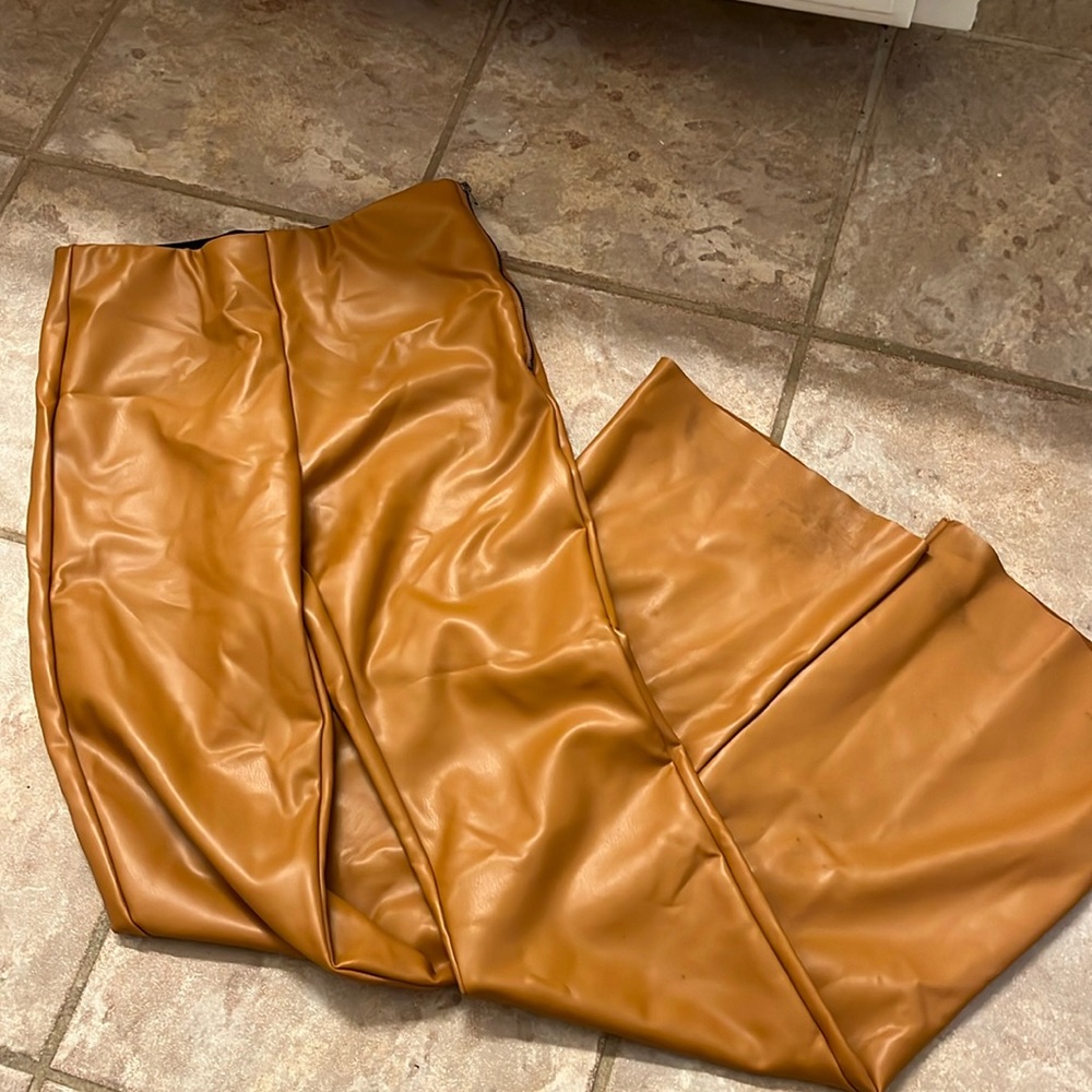 Faux leather pant tan
